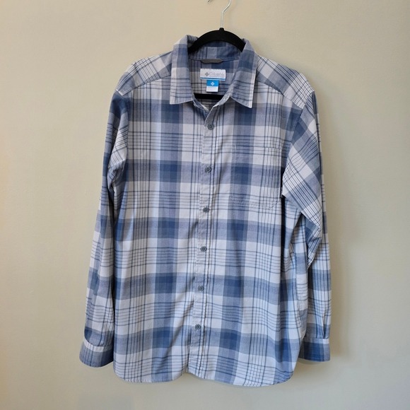 Columbia Other - Columbia Mens L Blue White Plaid Button Front Utility Trail Hike Shirt Gorpcore